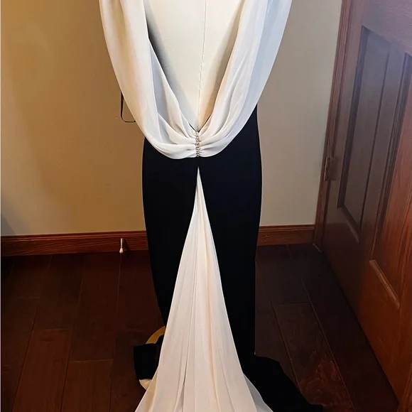 Vintage Night Way Collections Evening Formal  Gown Size 12 Tags NOS Black White - Picture 5 of 11